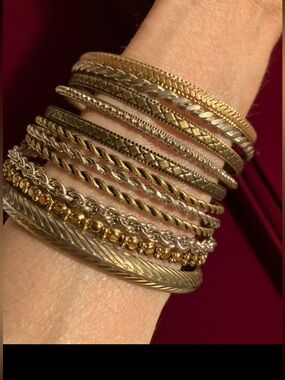 New Stunning Mixed Gold and Silver Eleven Bangle Stack of Bracelets New
